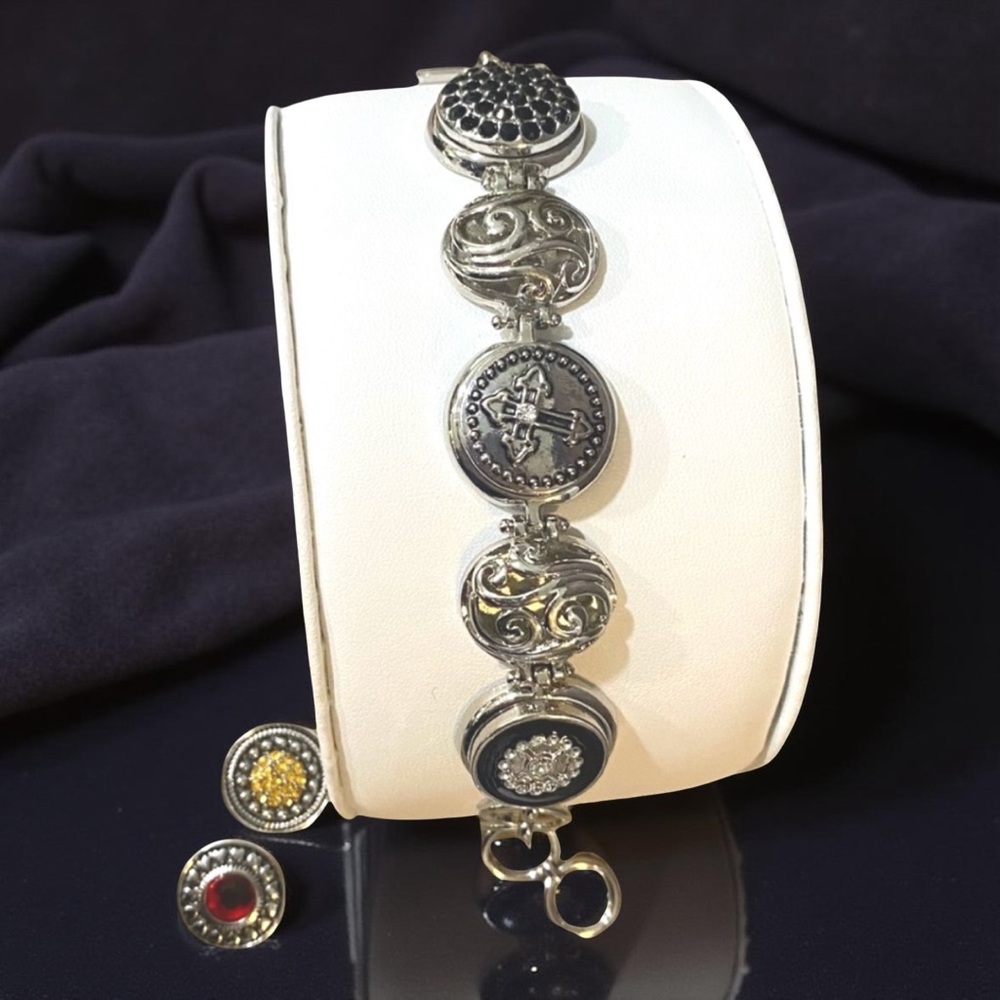 Interchangeable Silver Crystal Chunky Toggle Brac… - image 1